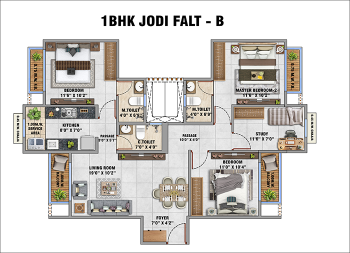 Roswalt Raya Chembur 2 BHK Floor Plan 2